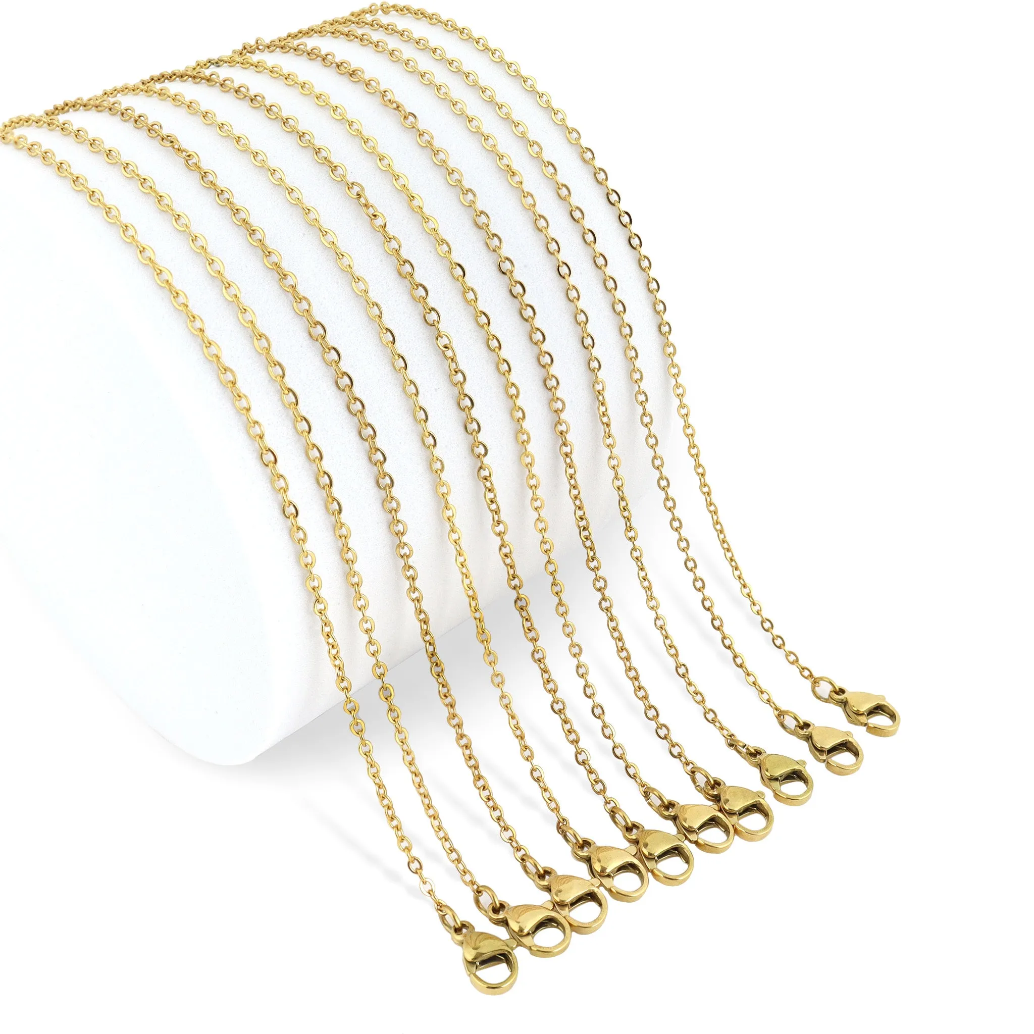 10 Pack - Gold 13 2" Stainless Steel Loop Chain Necklace / CHN3011