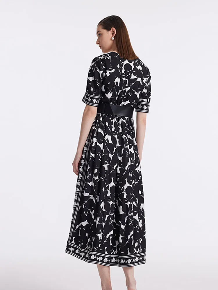 14 Momme Mulberry Silk Iris Printed Women Maxi Dress With Belt