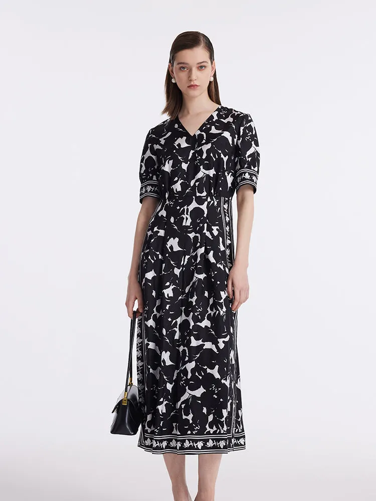 14 Momme Mulberry Silk Iris Printed Women Maxi Dress With Belt