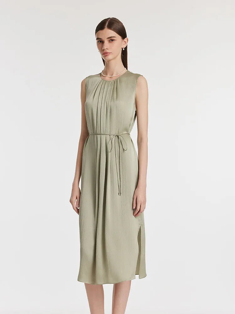 19 Momme Mulberry Silk Pleated Women Midi Dress With Belt