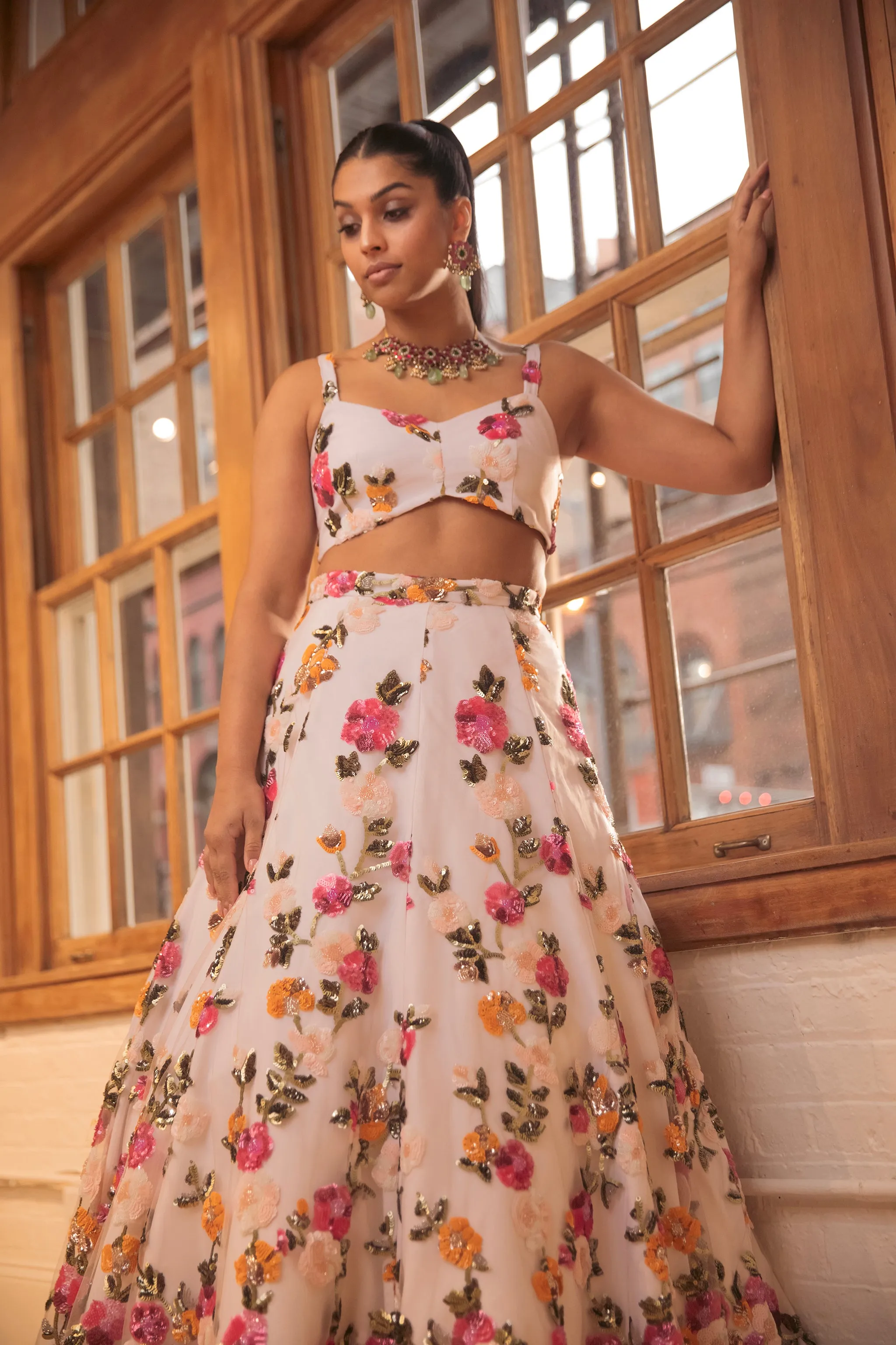 ALYSSA White and Pink Lehenga Set