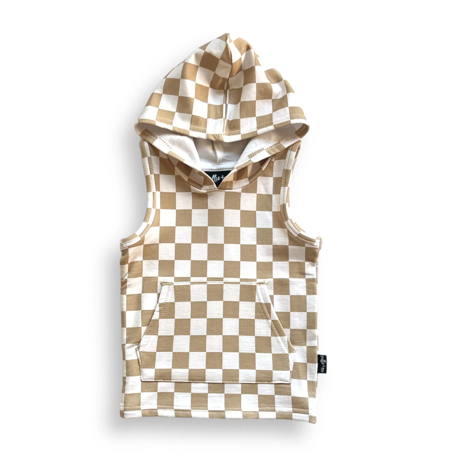 BAMBOO HOODIE TANK- Tan Check