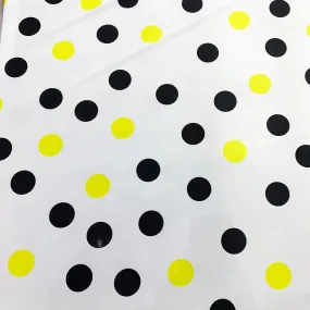 Black and Yellow Polka Dots on a White Background Printed Polyester Fabric