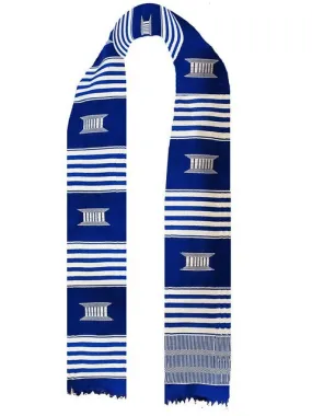 Blue and White Handwoven Kente Sash - Scarf - DPS251