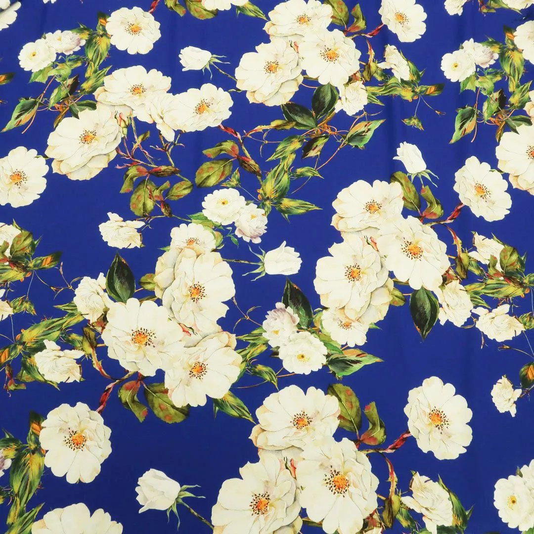 Blue Background with Ivory Floral Printed Fabric