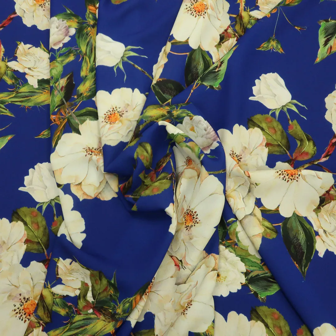 Blue Background with Ivory Floral Printed Fabric