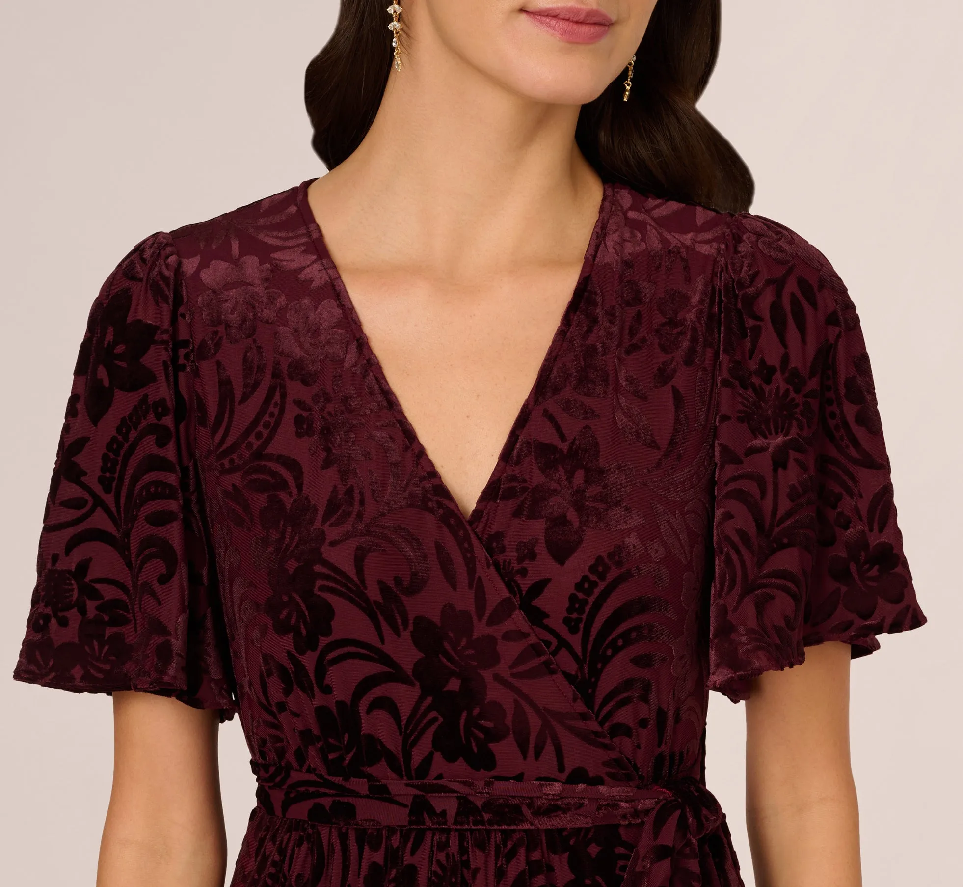 Burnout Velvet Maxi Dress In Burgundy