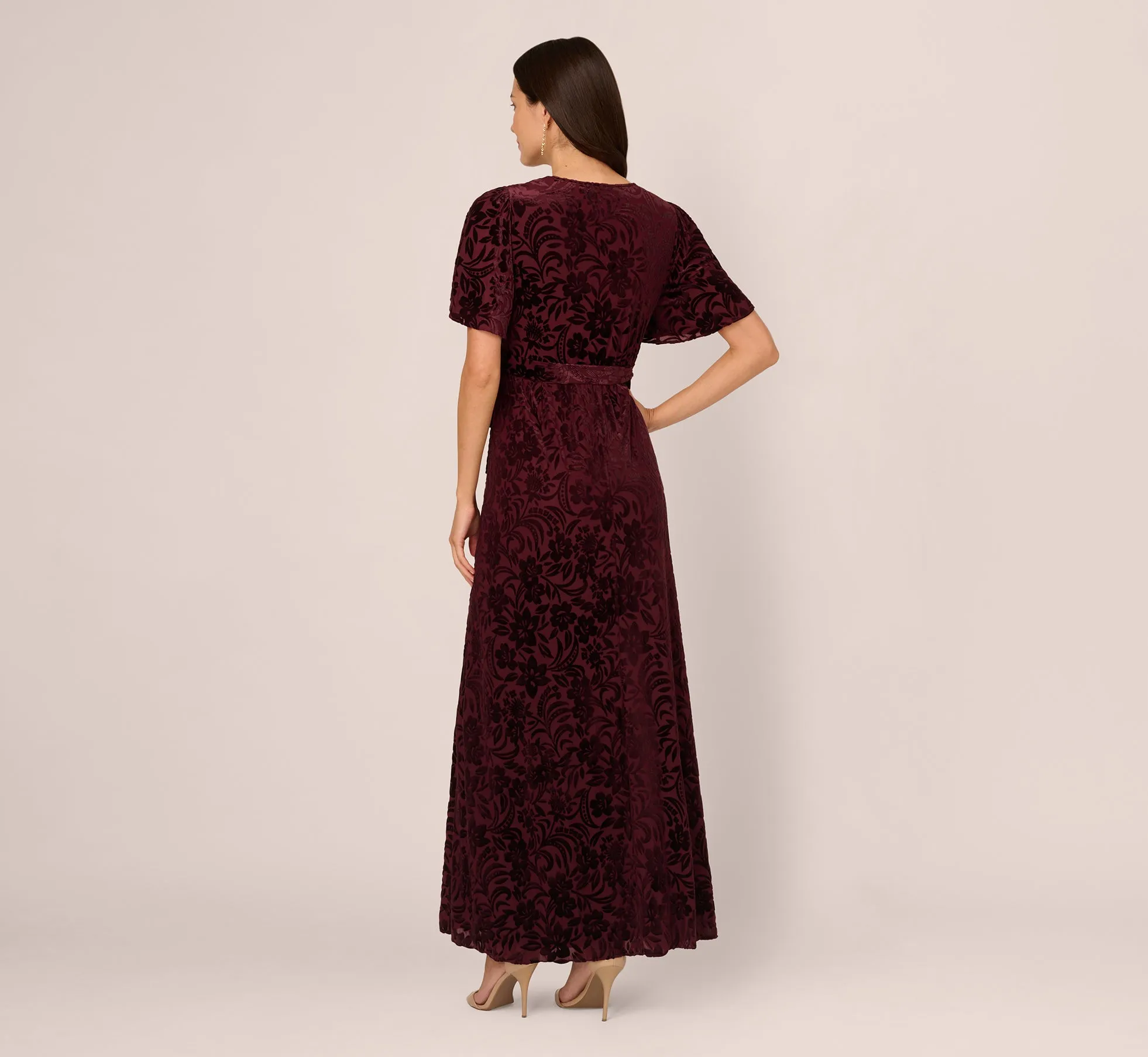 Burnout Velvet Maxi Dress In Burgundy