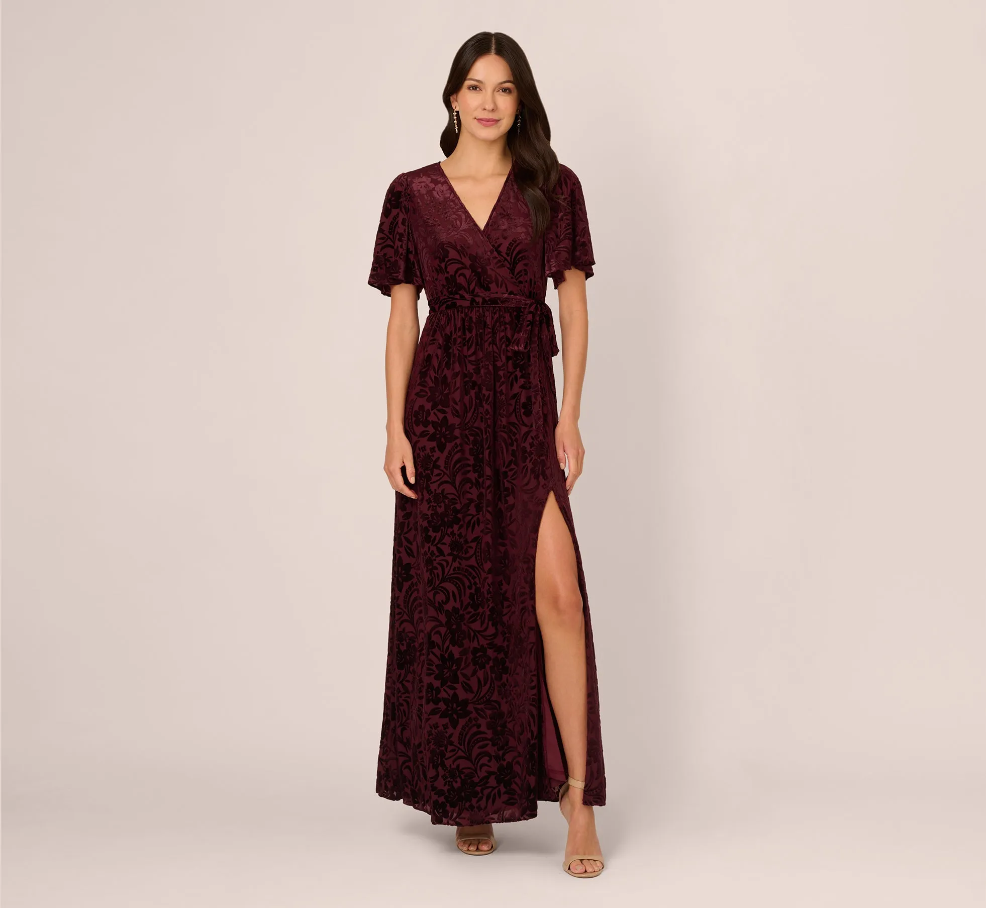 Burnout Velvet Maxi Dress In Burgundy