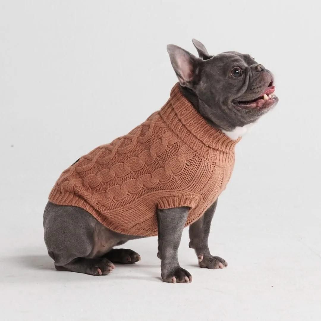 Cable Knit Dog Sweater - Brown