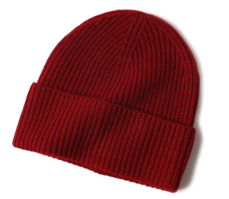 Cashmere Alpi Ribbed Turn up Beanie Red