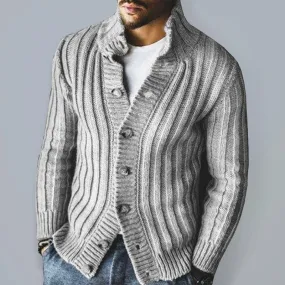 Casual Single Breasted Knit Sweater Lapel Long Sleeve Sweater Jacket Men