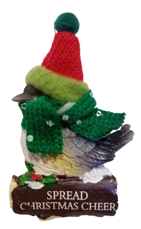 Cozy Bird with Green Scarf and Santa Hat Ornament 3"- Spread Christmas Cheer