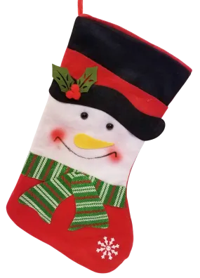 Felt Snowman Stocking with Black Hat/Green & Red Scarf 15"