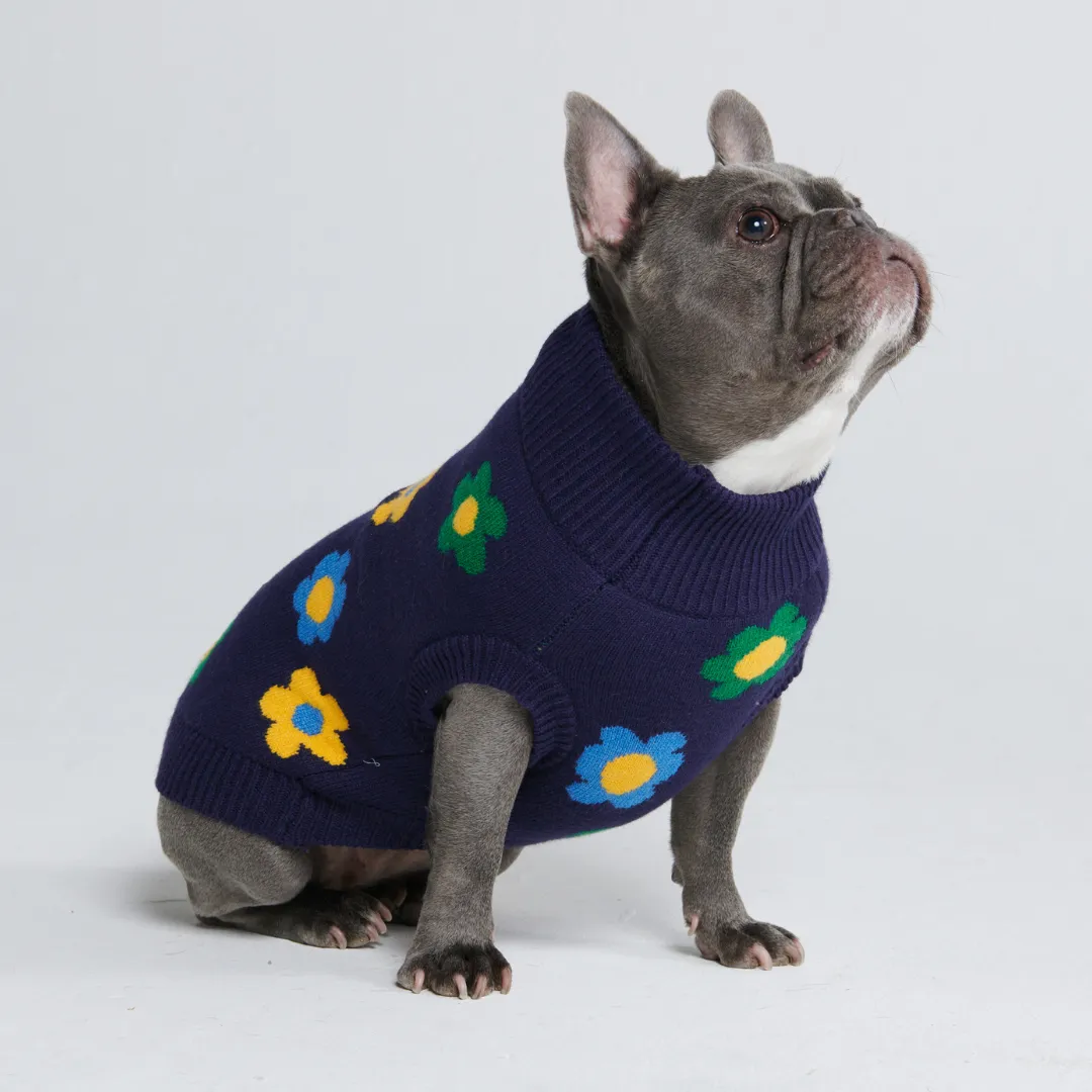 Flower Knit Dog Sweater - Blue Green Yellow