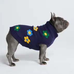 Flower Knit Dog Sweater - Blue Green Yellow