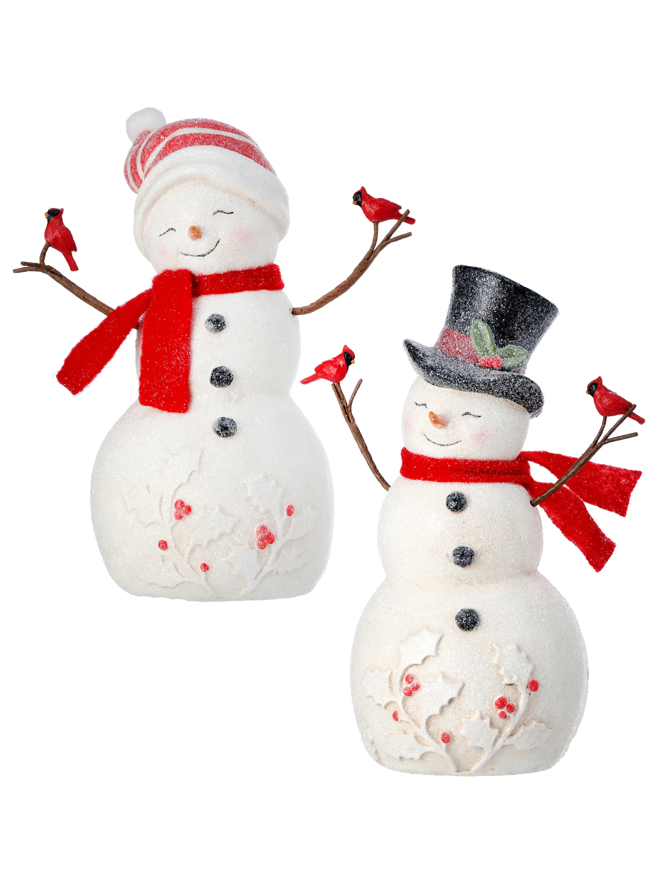 Frosty Shimmer Snow Couple Set with Cardinals for Just Jill