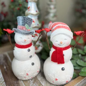 Frosty Shimmer Snow Couple Set with Cardinals for Just Jill