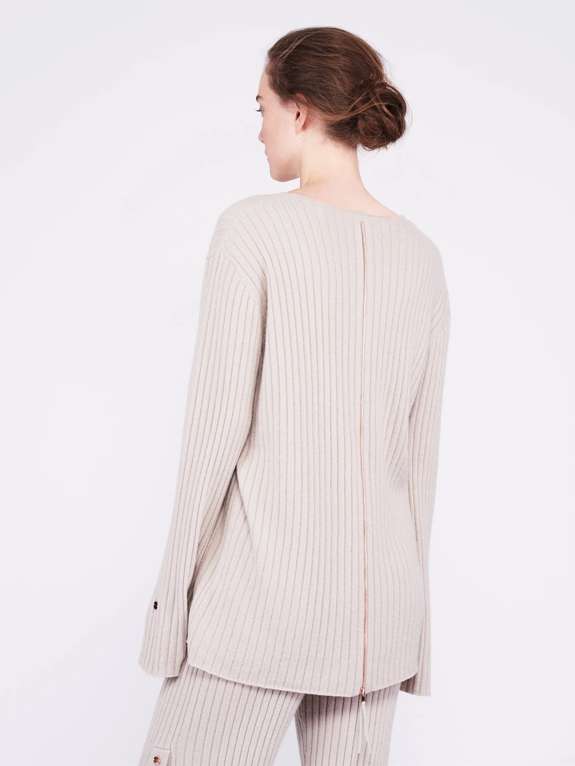 Get Set Oversized Ribbed Cashmere Sweater - Sand