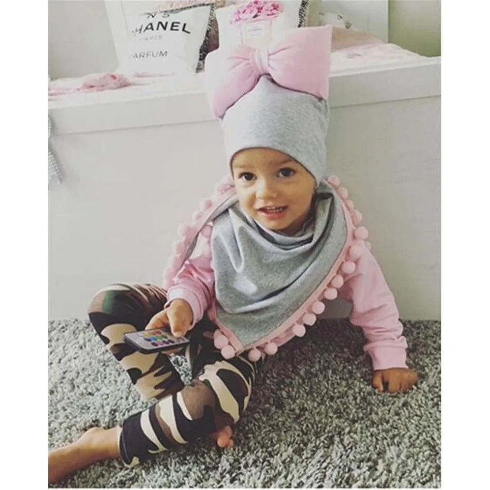 Girls Oversized Bow Beanie Hat   Scarf With Tassels - ONLY 5 LEFT !!!