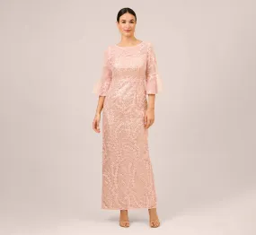 Hand-Sequined And Embroidered Illusion Long Column Gown In Blush Pearl