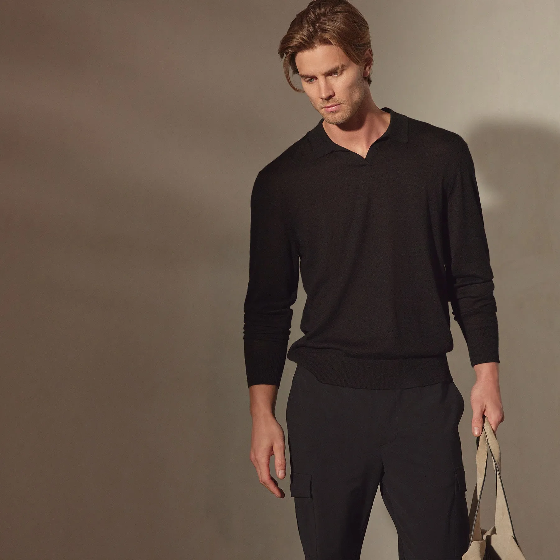 Lightweight Fine Gauge Cashmere Polo - Black