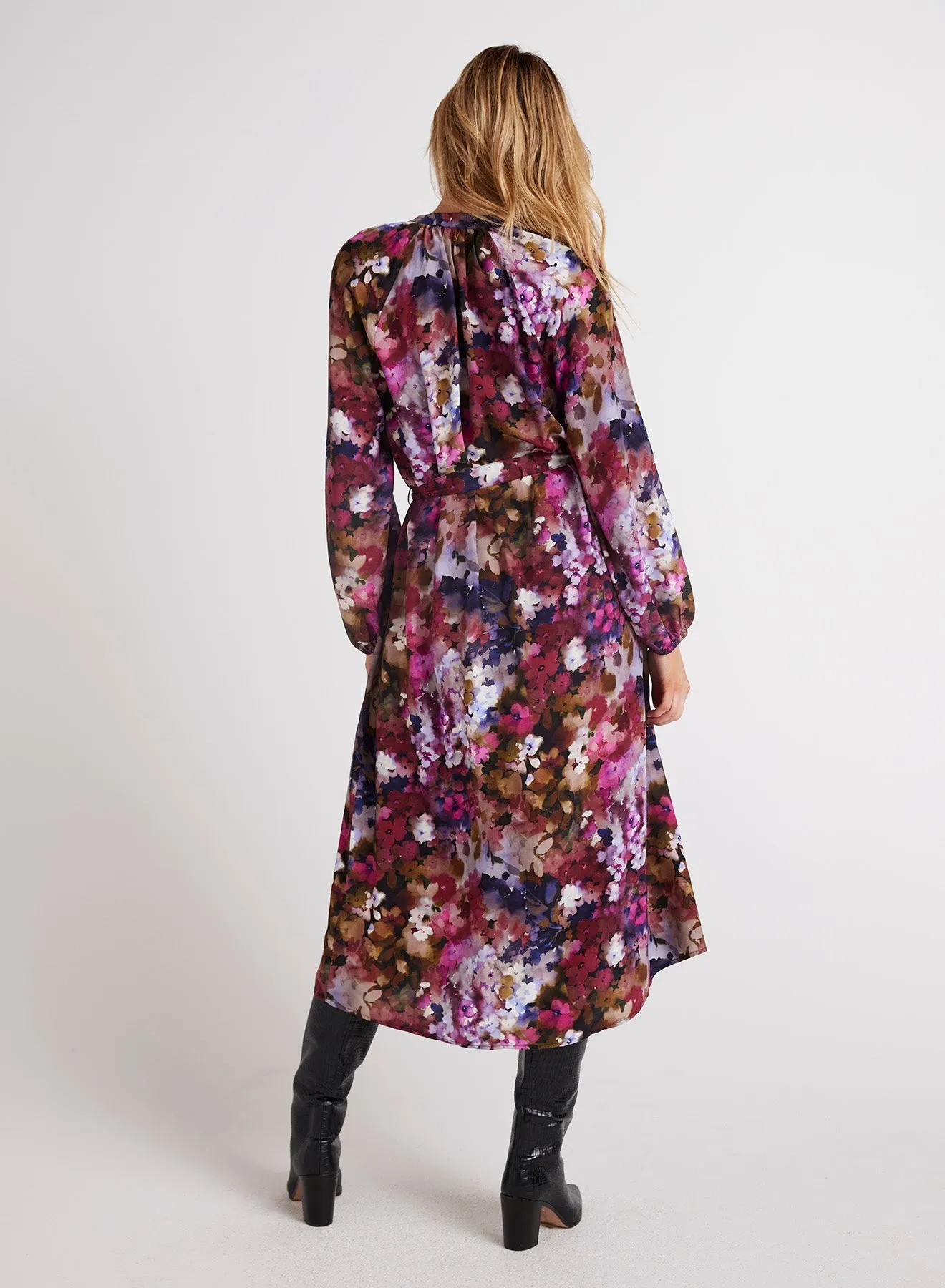 Long Sleeve Raglan Midi Dress - Twilight Fleur Print