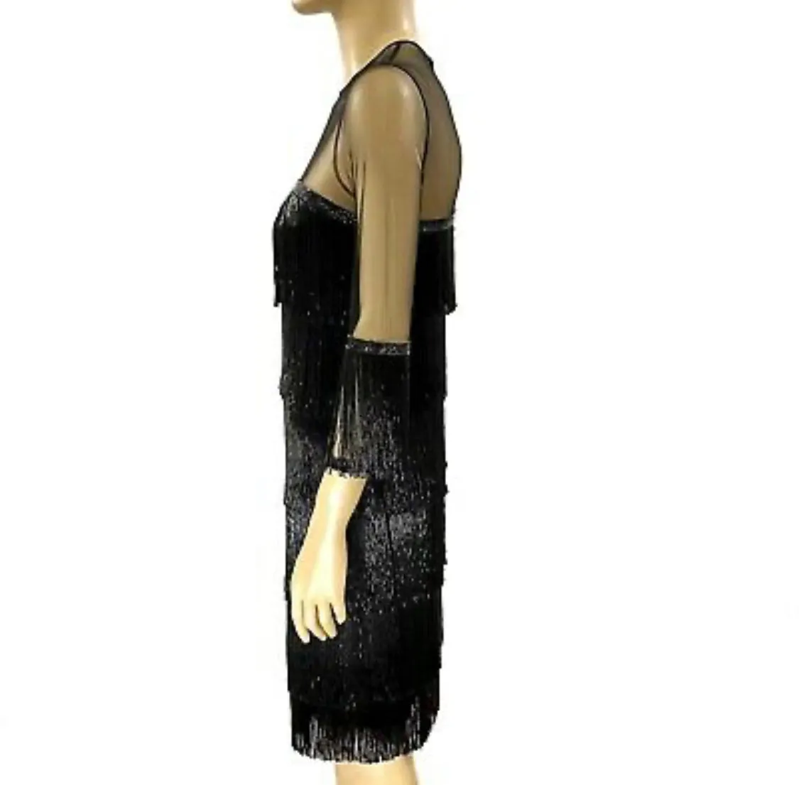 Naeem Khan Black Fringed Beaded Party Dress Size S/M