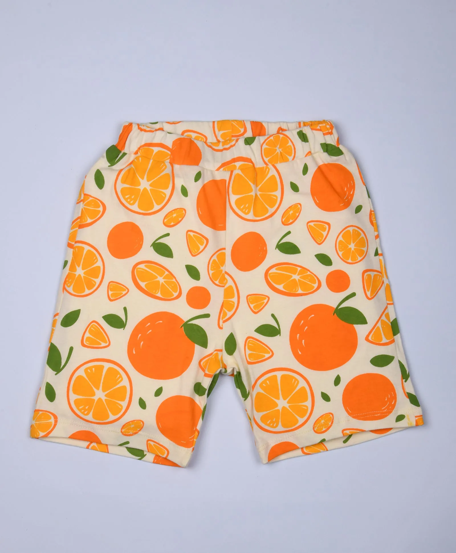 Orange Pattern Half Sleeves T-Shirt & Shorts Set