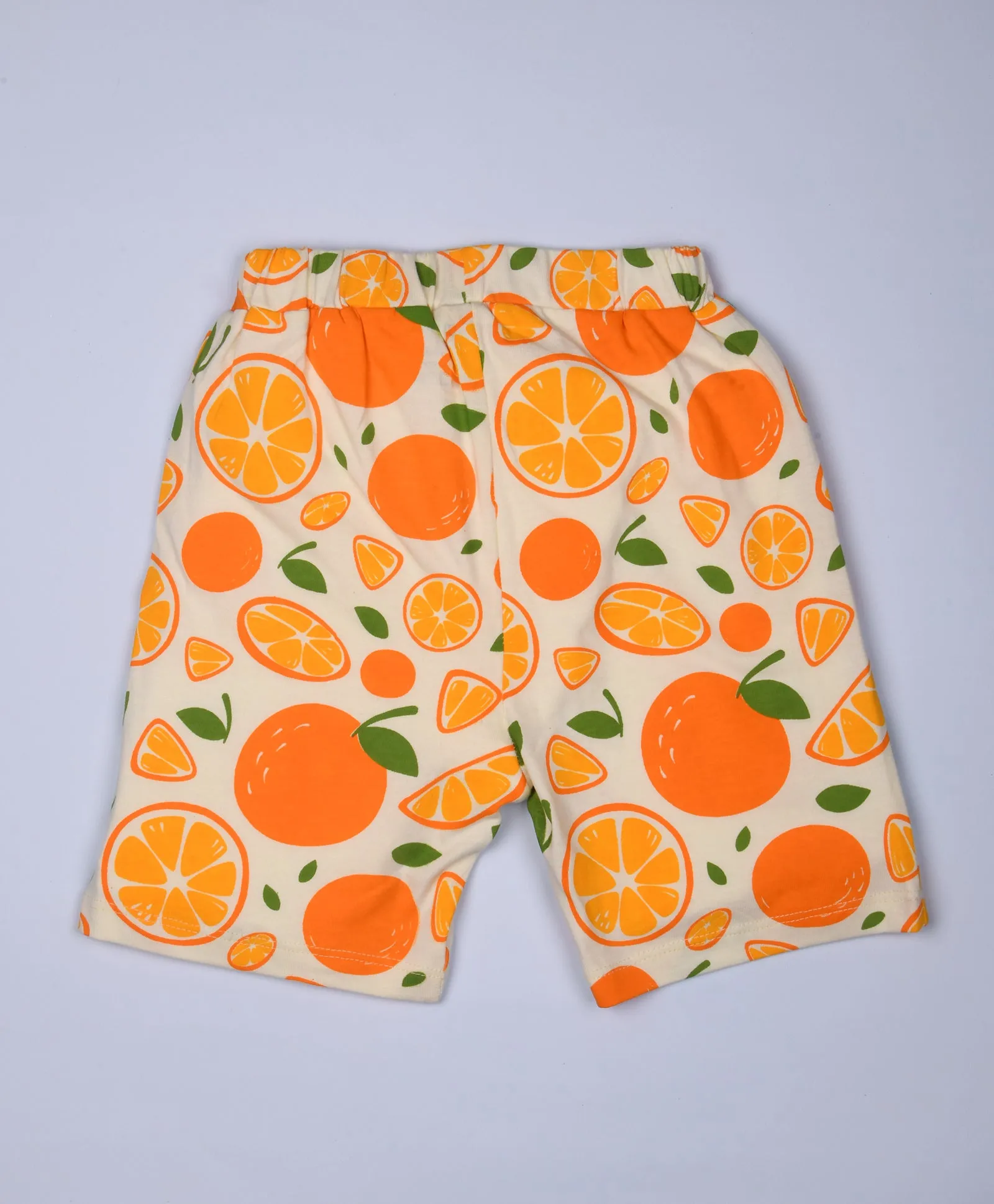 Orange Pattern Half Sleeves T-Shirt & Shorts Set