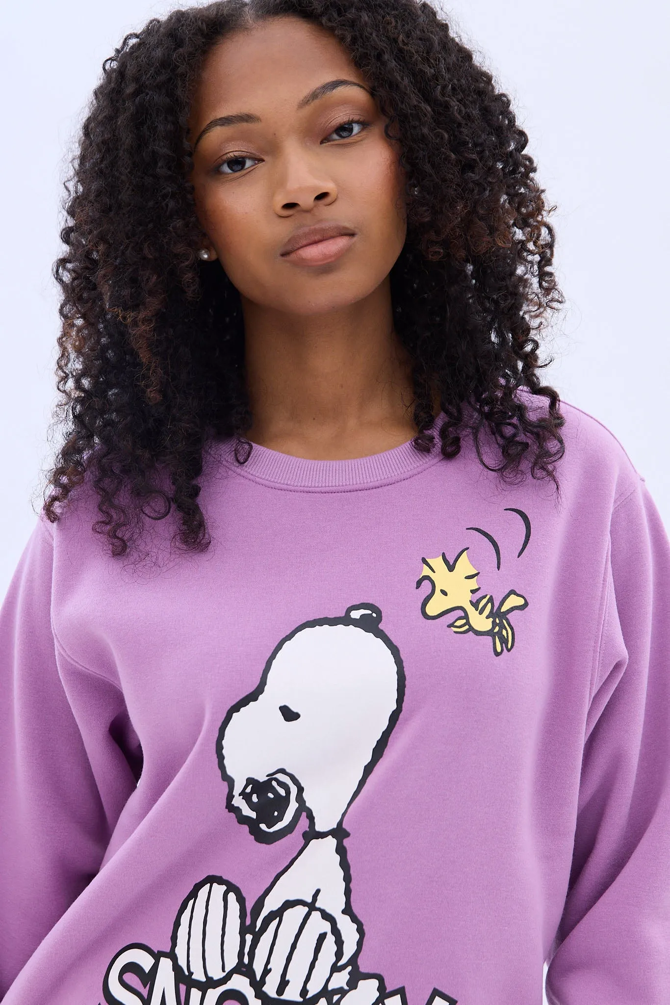 Peanuts Snoopy Woodstock Graphic Crew Neck Sweatshirt