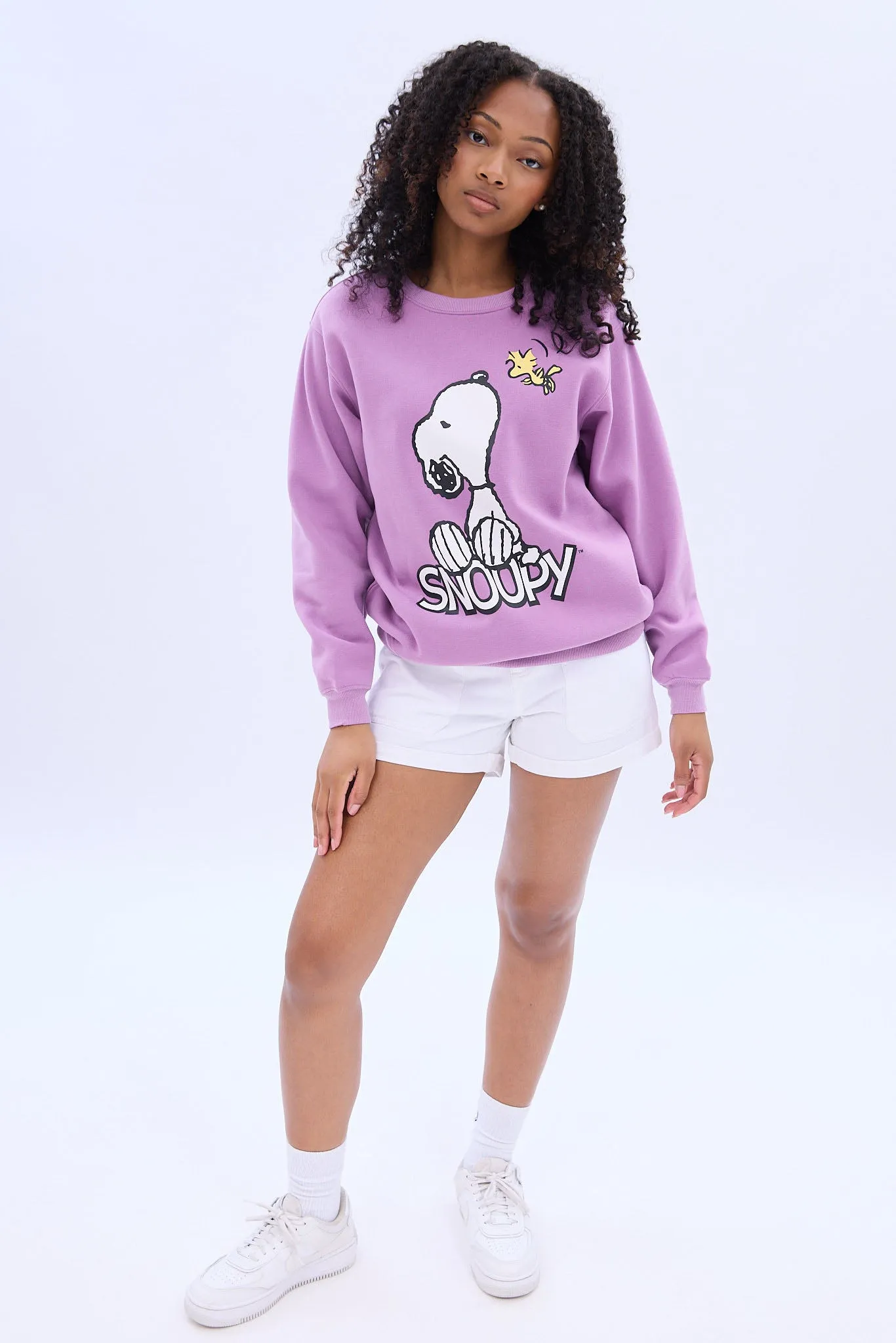 Peanuts Snoopy Woodstock Graphic Crew Neck Sweatshirt