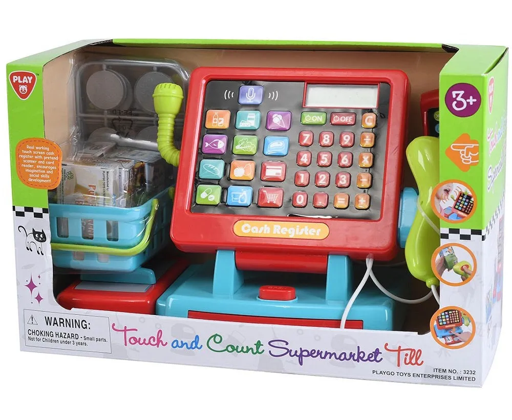 PlayGo Cash Register Toy & Accessories - Touch &Count Supermarket Till Pretend Play Actions & Sounds