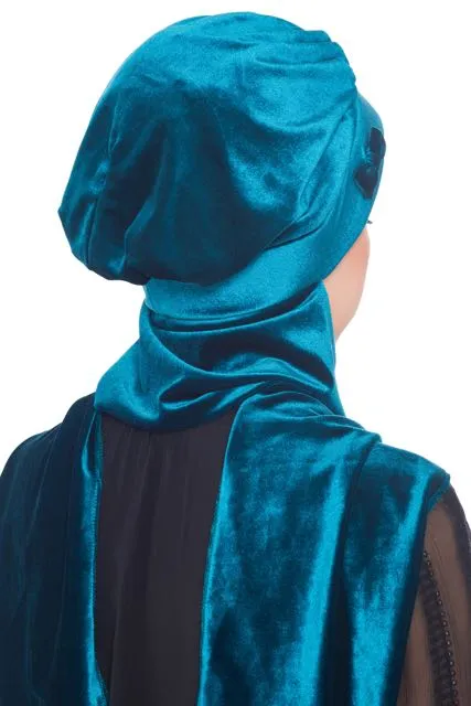 Velour Hat with Attached Scarf & Bow