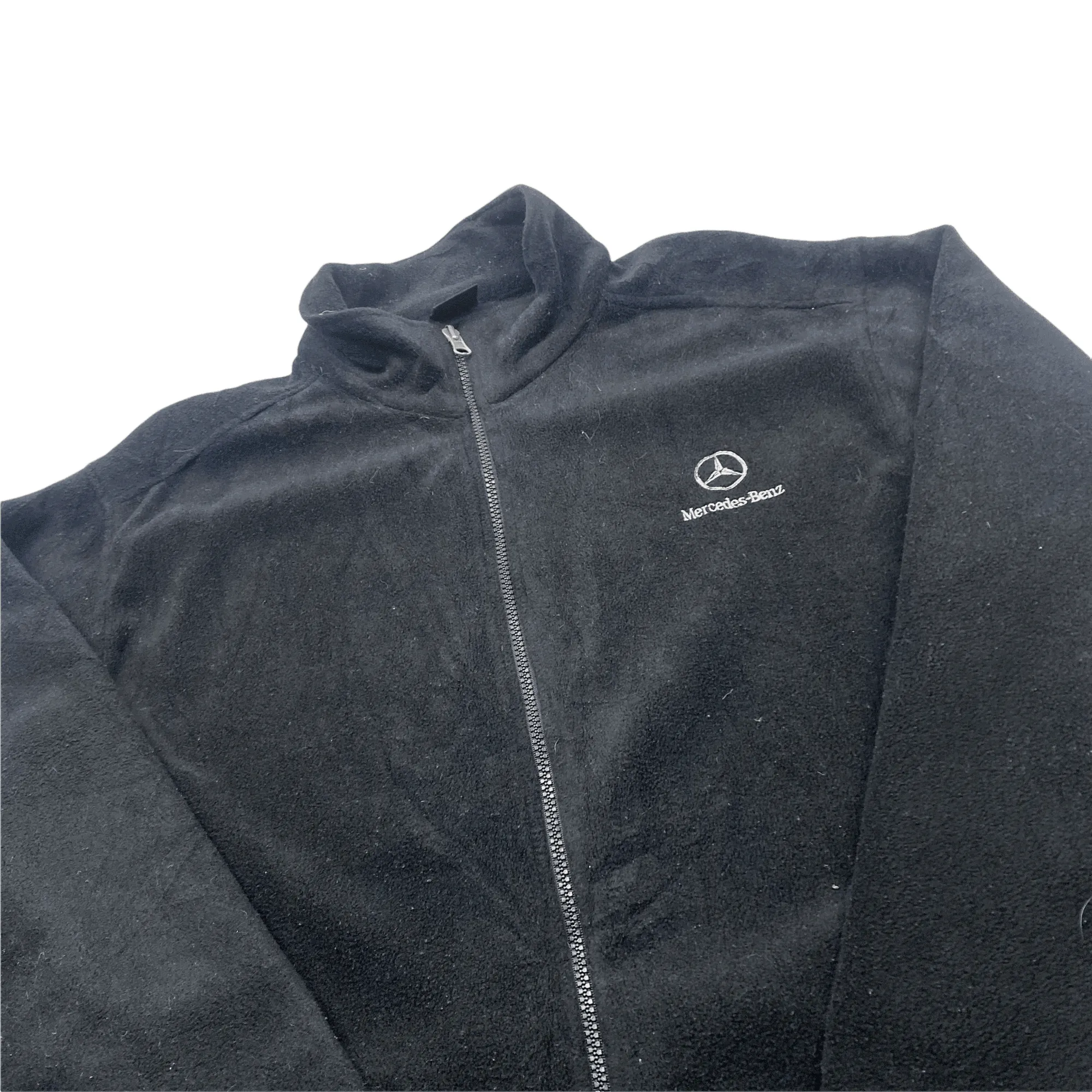 Vintage 90s Black Mercedes Benz Spell-Out Full Zip Fleece - Medium