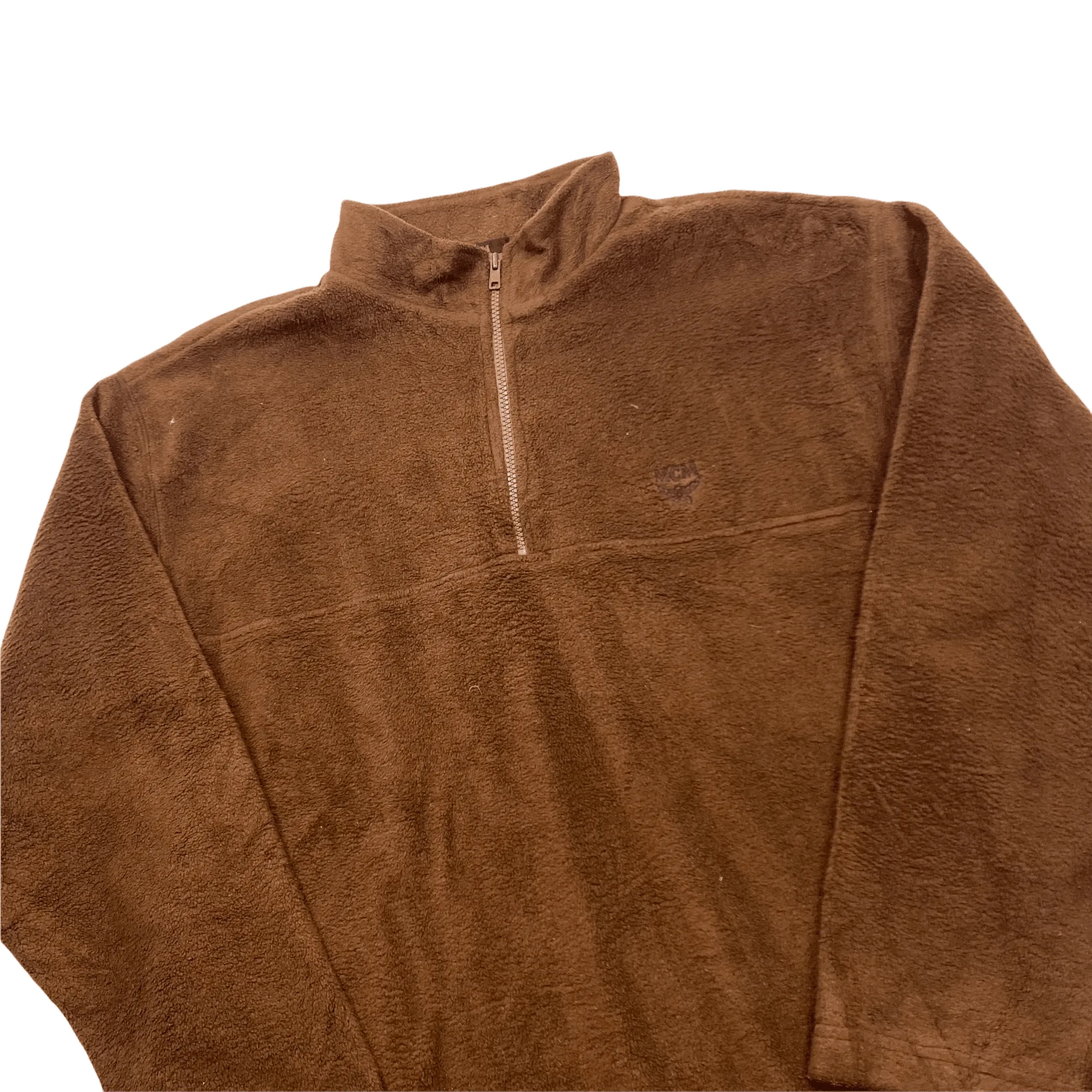 Vintage 90s Brown MCM Spell-Out Quarter Zip Fleece - Large