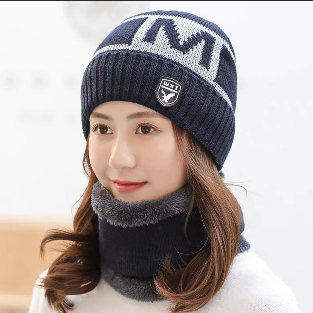 Women New fashion Winter Warm beanie Hat and Scarf Set