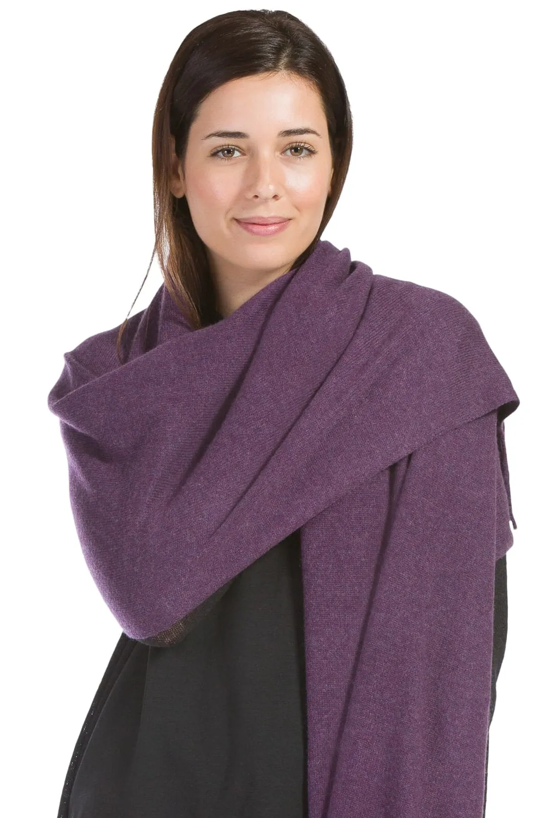 Women's 100% Pure Cashmere Knit Shawl Wrap with Fringe and Gift Box