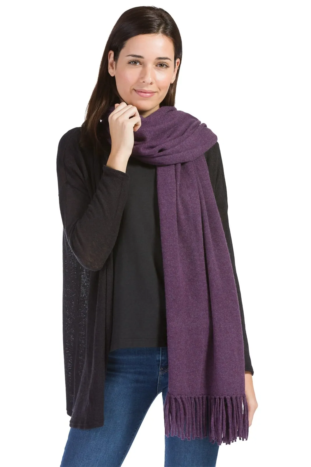 Women's 100% Pure Cashmere Knit Shawl Wrap with Fringe and Gift Box