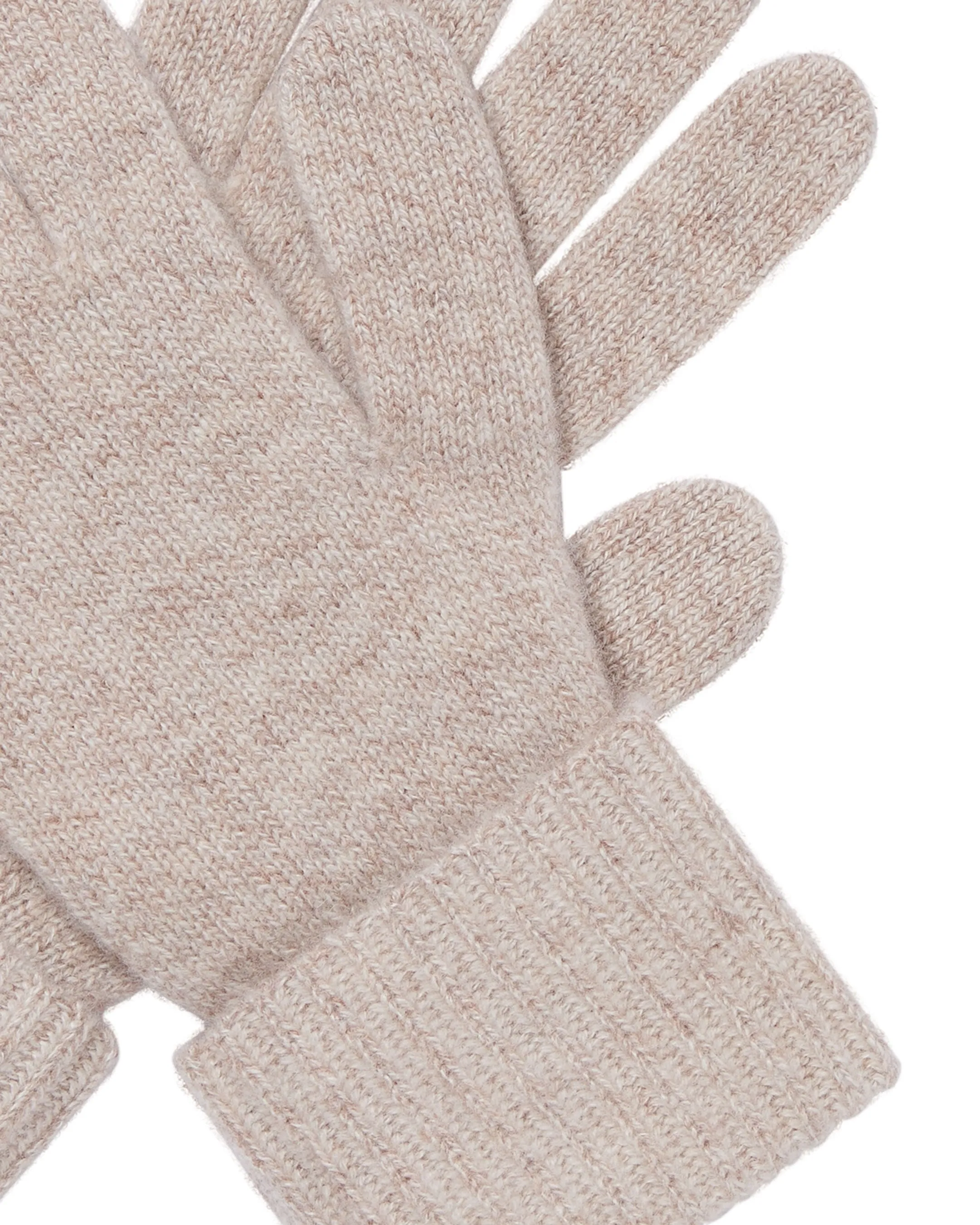 Women's Plated Ribbed Cashmere Gloves Toasted Sesame Brown