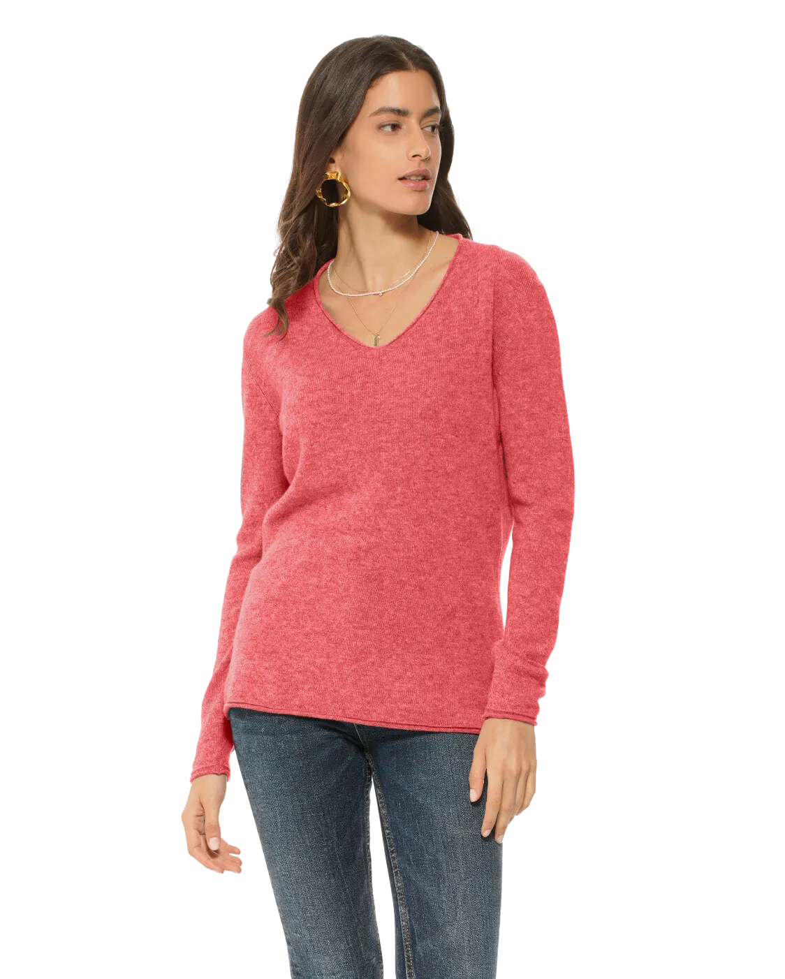 Women's Ultra-Light Cashmere V-Neck Sweater Coral Red