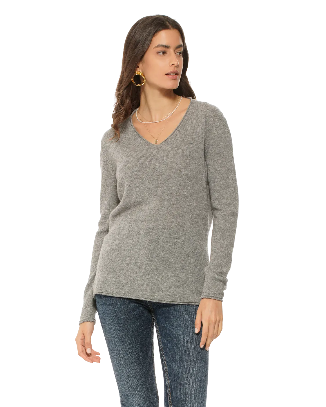 Women's Ultra-Light Cashmere V-Neck Sweater Medium Grey