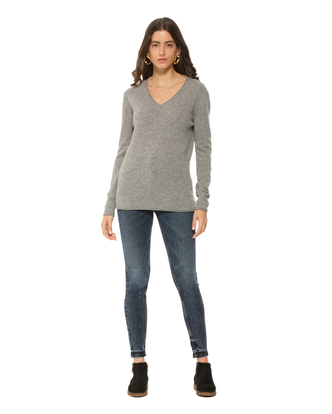 Women's Ultra-Light Cashmere V-Neck Sweater Medium Grey